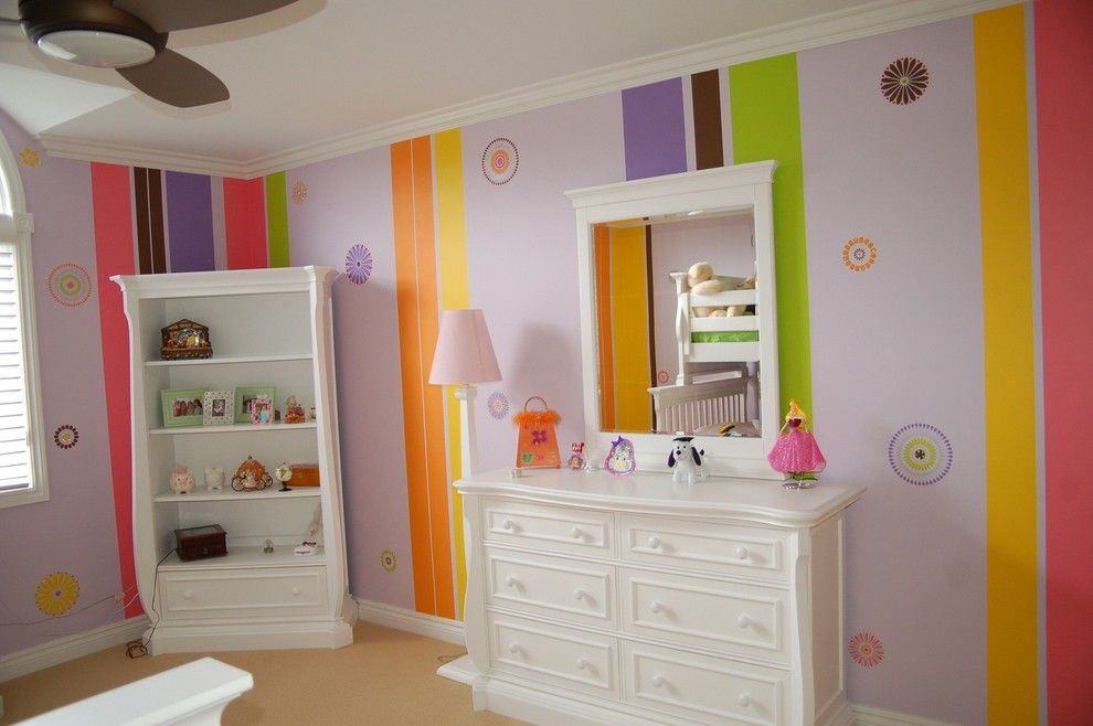 Painting Stripes on Walls for a Traditional Kids with a Crown Molding and Stencils,Stripes, Swarovski Crystals Child Bedroom and Bath by Fabulous Finishes Inc