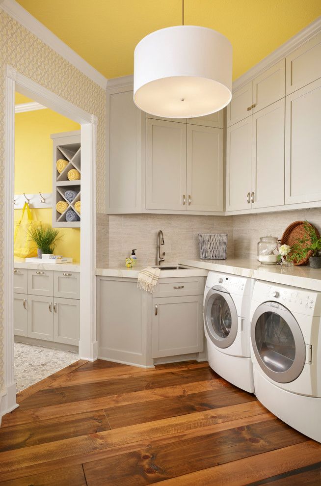 Painting with a Twist Lake Charles for a Transitional Laundry Room with a Accent Wall and Light, Bright, Classically Modern Kitchen and Bathroom Update by Cindy Aplanalp Yates & Chairma Design Group