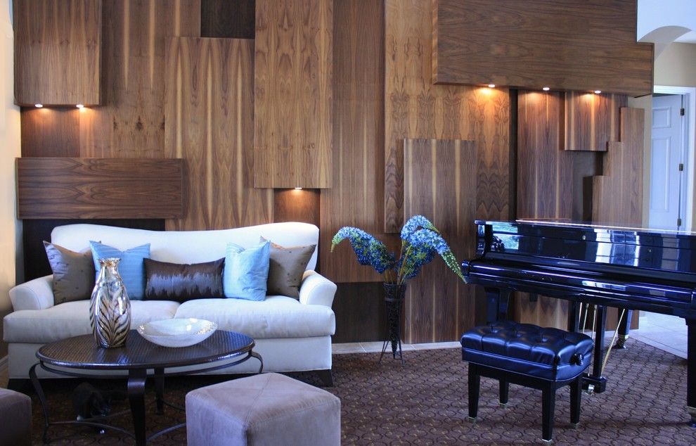 Painting Wood Paneling for a Contemporary Living Room with a Piano and Shari Misturak by in Studio & Co. Interiors