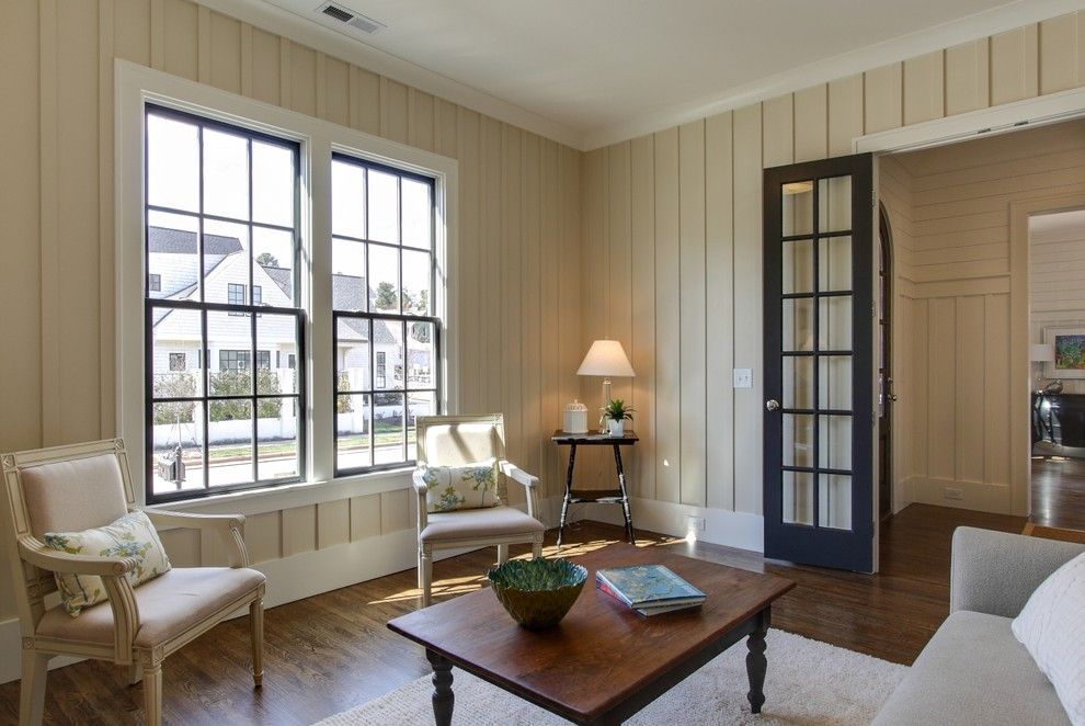 Painting Wood Paneling for a Traditional Living Room with a Dark Wood Floor and Saussy Burbank   Cambridge by Tad Davis Photography