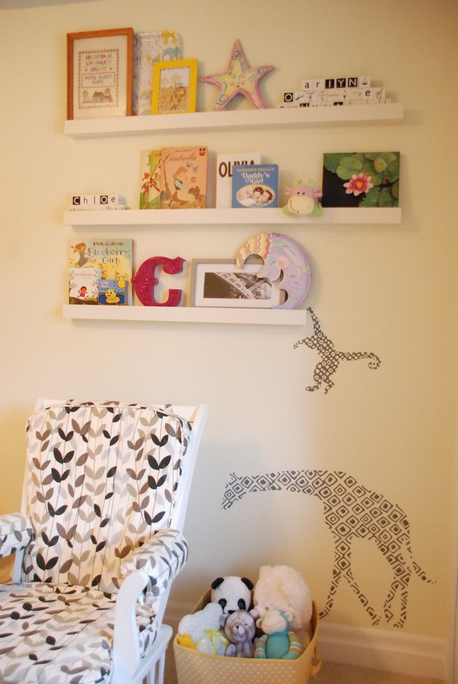 Pallet Shelf for a Contemporary Nursery with a Photo Ledge and Girl's Room by Jennifer   Rambling Renovators