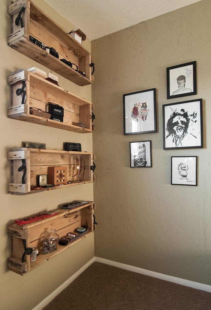 Pallet Shelf for a Eclectic Spaces with a My Houzz and My Houzz: Eclectic Repurposing Fits First Time Homeowners in Utah by Lucy Call