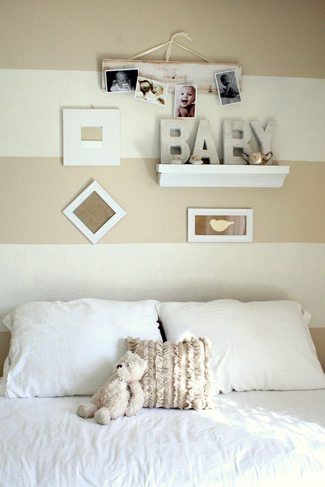 Pallet Shelf for a Traditional Nursery with a Ideas for Baby Boy Nursery and Shades of White Baby Room by the Virginia House