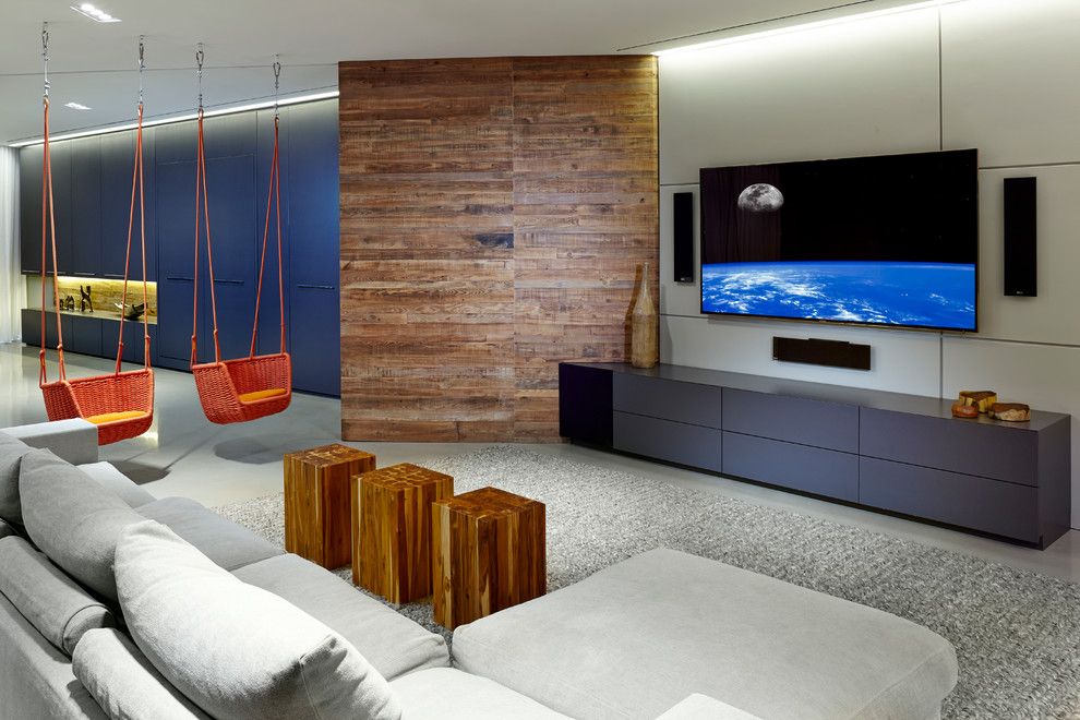 Paola Lenti for a Contemporary Home Theater with a Murphy Beds and Entertainment Haven by Sw Designs