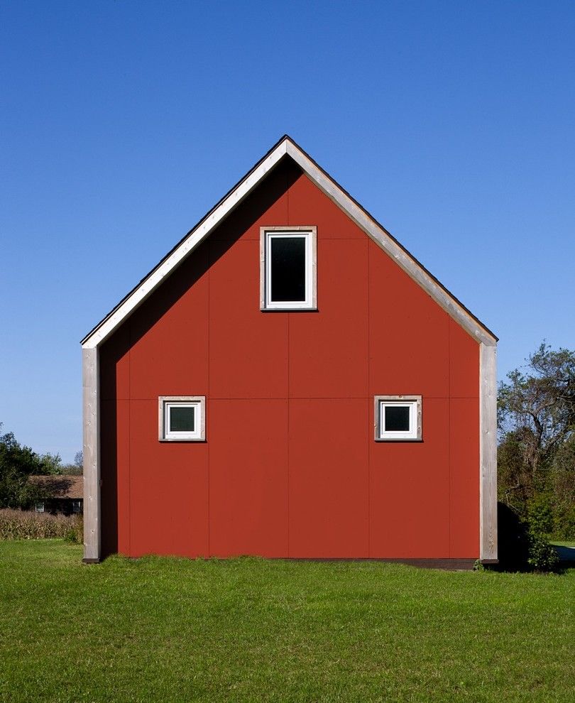 Passive Solar House Plans for a Farmhouse Exterior with a Red House and Passive House Retreat by Zeroenergy Design