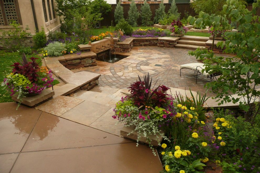 Paver Patterns for a Mediterranean Landscape with a Steps and Patio by Altgelt & Associates