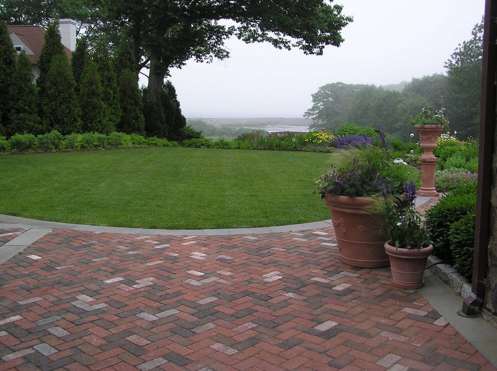 Paver Patterns for a Traditional Landscape with a Container Plants and Stone Cottage Renovation by Woodburn & Company Landscape Architecture, Llc