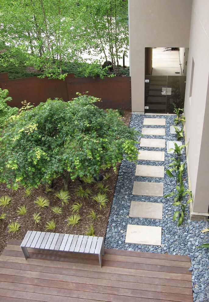 Paver Steps for a Contemporary Landscape with a Rock and Grass Terraces by Shades of Green Landscape Architecture