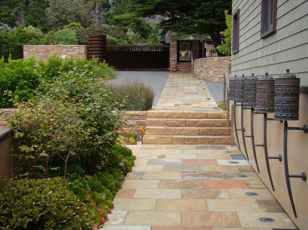 Paver Steps for a Contemporary Landscape with a Sculpture and Carmel Highlands by Randy Thueme Design Inc.   Landscape Architecture