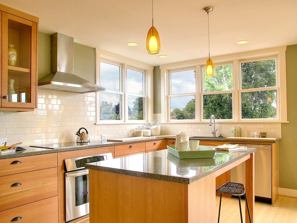 Pental Tile for a Traditional Kitchen with a Light Tone Wood Cabinets and Crown Hill Remodel by Neiman Taber Architects