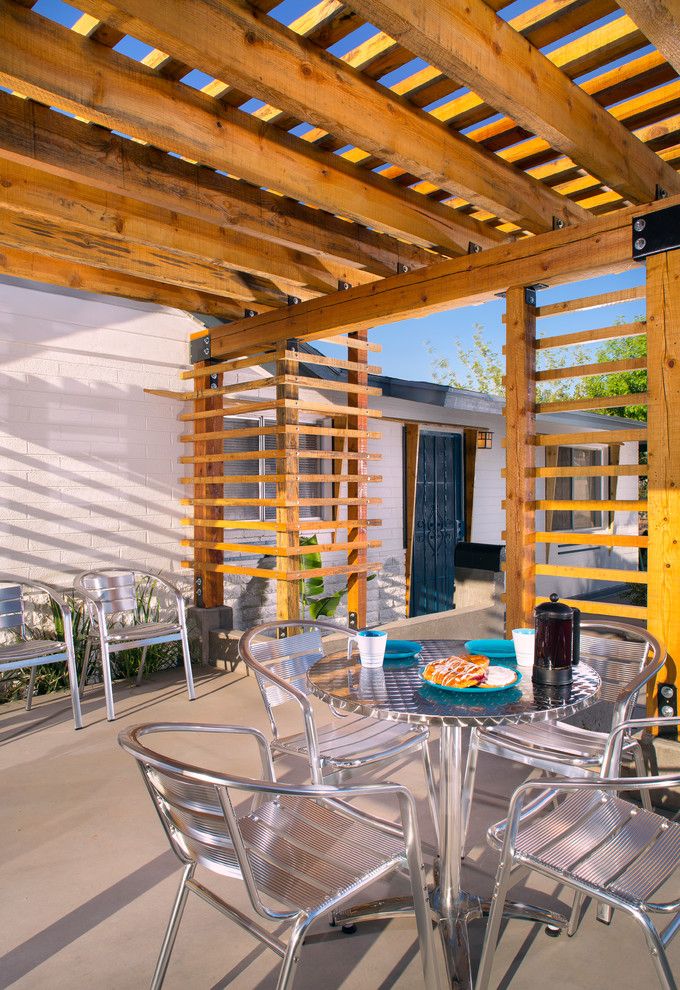 Perch Furniture for a Modern Patio with a Metal Patio Furniture and Pan Pergola by Trevor Pan   Architect, Pllc