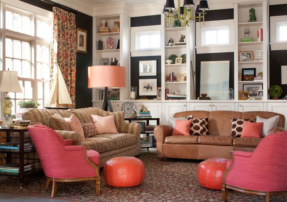 Persimmon Color for a Traditional Family Room with a Shelves and Country Club Classic by Nest Architectural Design, Inc.