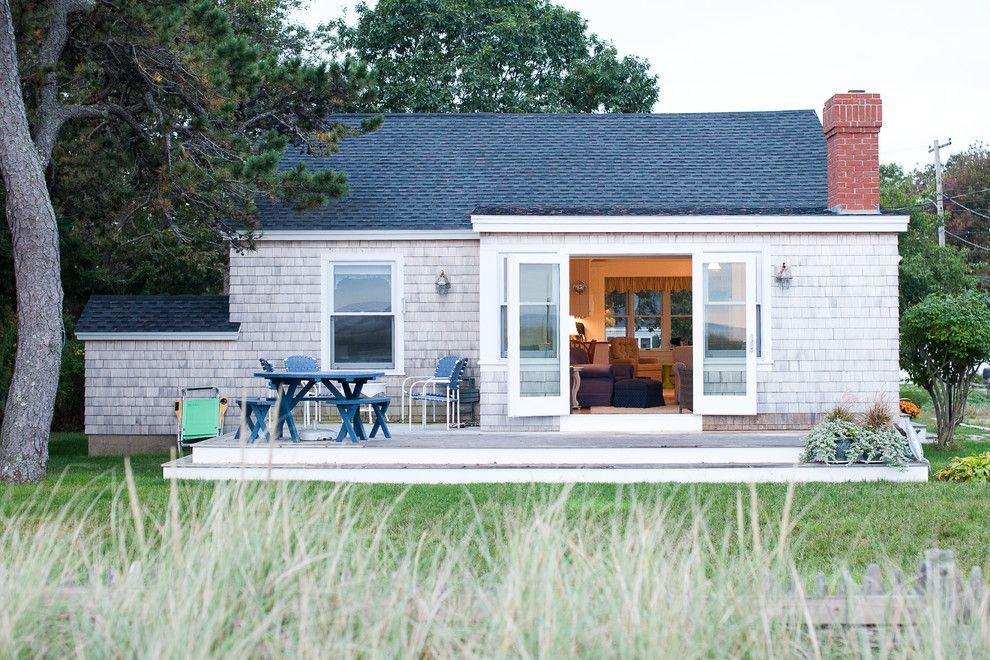 Philip Johnson Glass House for a Beach Style Exterior with a Gable Roof and Small Beach House Renovation by Caleb Johnson Architects + Builders