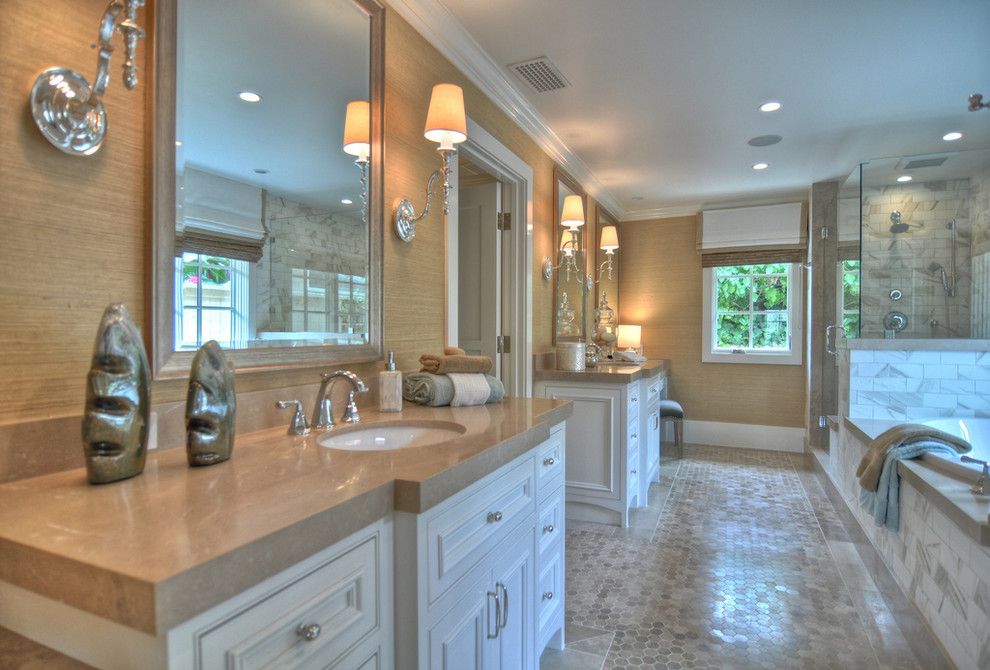 Phillip Jeffries for a Beach Style Bathroom with a Double Sinks and 1512 Dolphin Terrace by Spinnaker Development