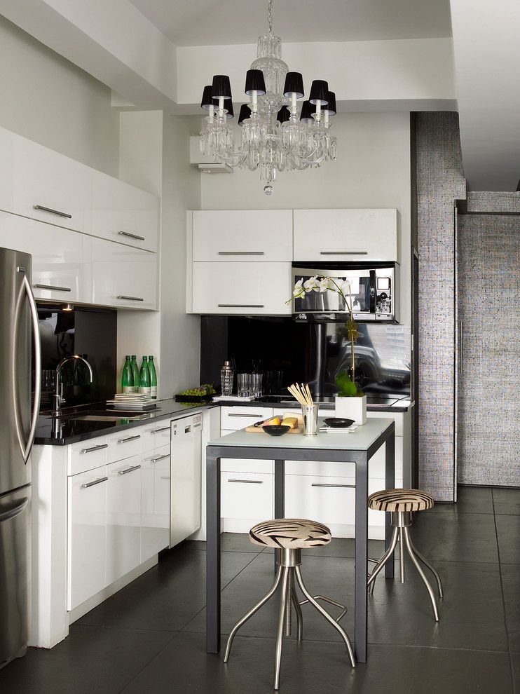 Phillip Jeffries for a Contemporary Kitchen with a Counter Stools and Chelsea Studio by Gregory Shano Interiors