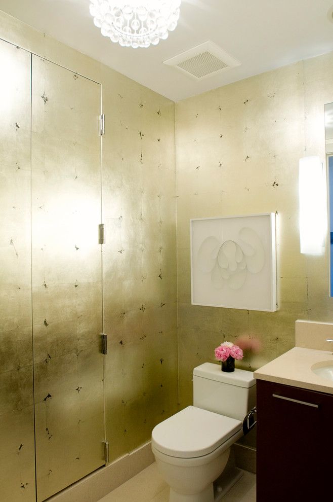 Phillip Jeffries for a Contemporary Powder Room with a Gold Wallpaper and San Francisco Tower by Eche Martinez