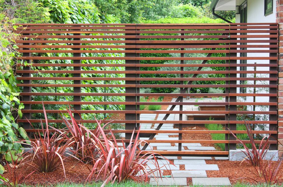 Phormium for a Contemporary Deck with a Gate and Menlo Park Deck It! by Groundworks Office