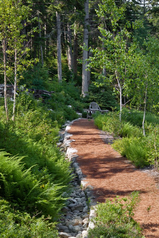 Pine Creek Structures for a Rustic Landscape with a Fieldstone and Le Petit Chalet by Matthew Cunningham Landscape Design Llc