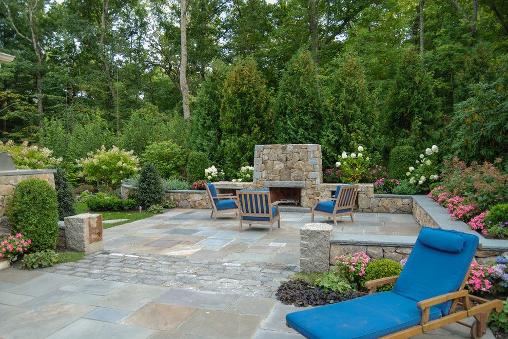 Pino Tile for a Traditional Patio with a Arborvitae and Terraced Dover Haven by a Blade of Grass