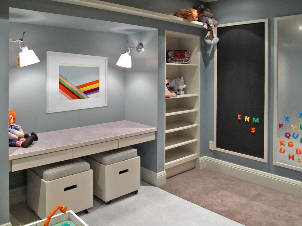 Playroom Ideas for a Contemporary Kids with a Magnetic Panel and Basement Redux by Barrett Studio Architects