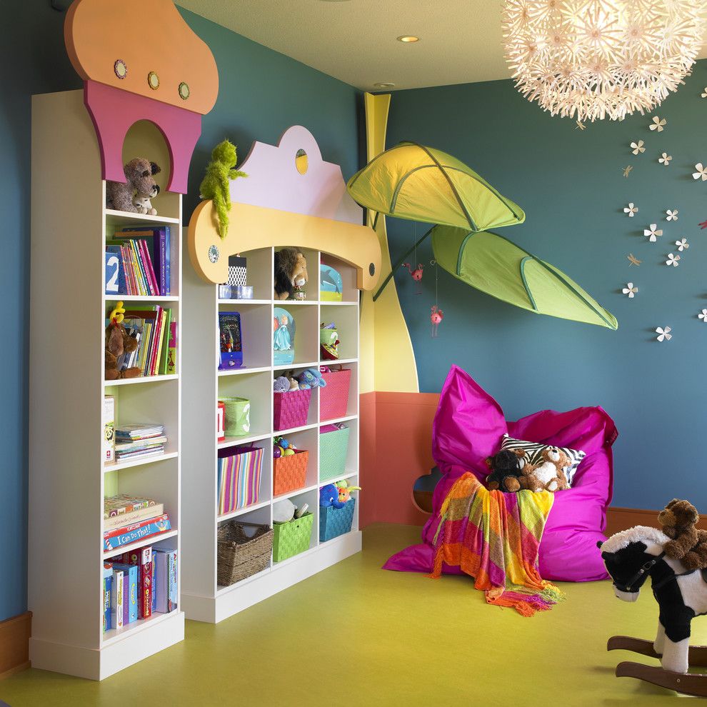 Playroom Ideas for a Eclectic Kids with a Lime Green Floor and Kids Playroom by the Sky is the Limit Design