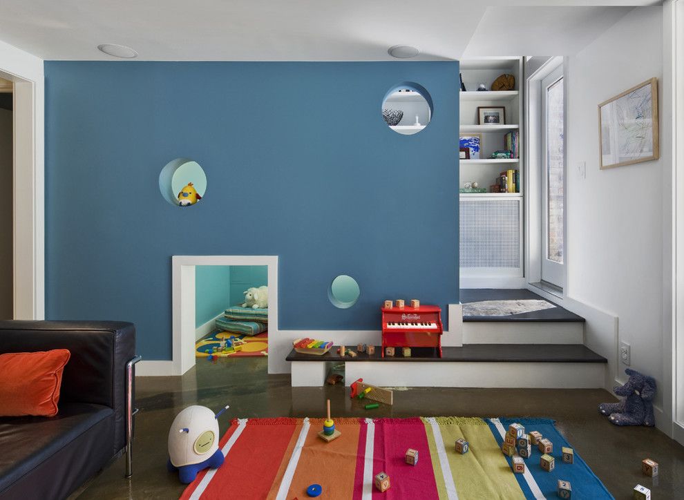 Playrooms for a Contemporary Kids with a Blue Wall and Bergen Street Residence by Cwb Architects