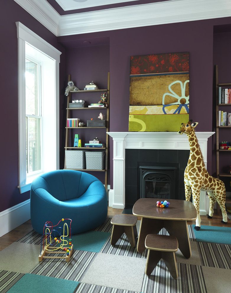 Playrooms for a Contemporary Kids with a Purple Wall and Playroom by Rachel Reider Interiors