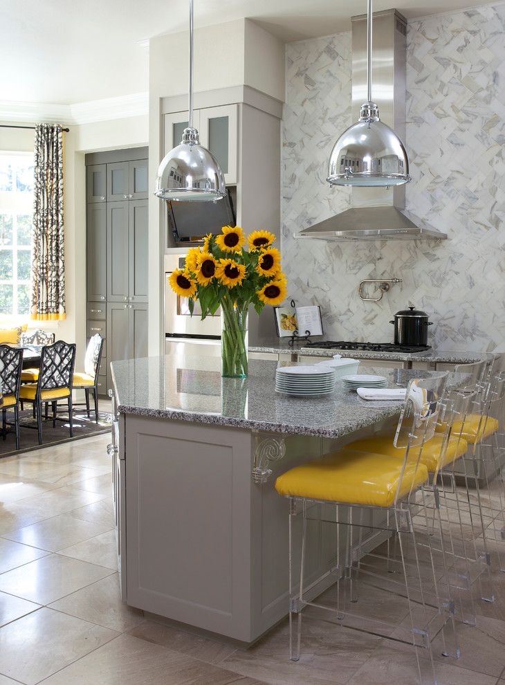 Plexi Craft for a Transitional Kitchen with a Silver Pendant Lights and Shadow Valley by Tobi Fairley Interior Design