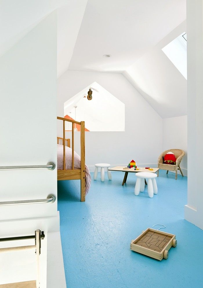 Plywood Flooring Ideas for a Farmhouse Kids with a Skylights and Passive House Retreat by Zeroenergy Design