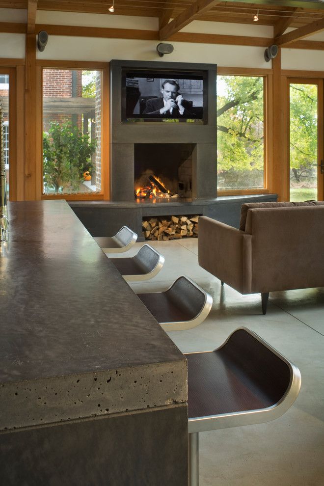 Polished Concrete Countertops for a Contemporary Living Room with a Bar Stool and Phillips Residence by Concreteworks East