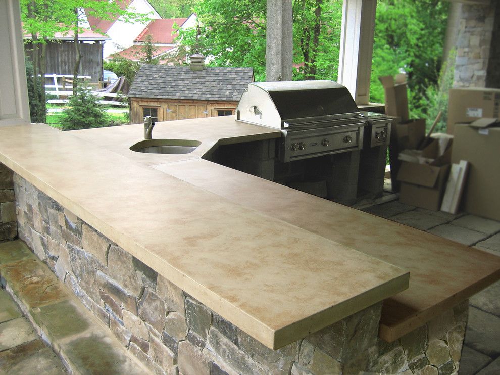 Polished Concrete Countertops for a Traditional Patio with a Concrete and Outdoor Ligth Brown Concrete Kitchen Countertops by Trueform Concrete