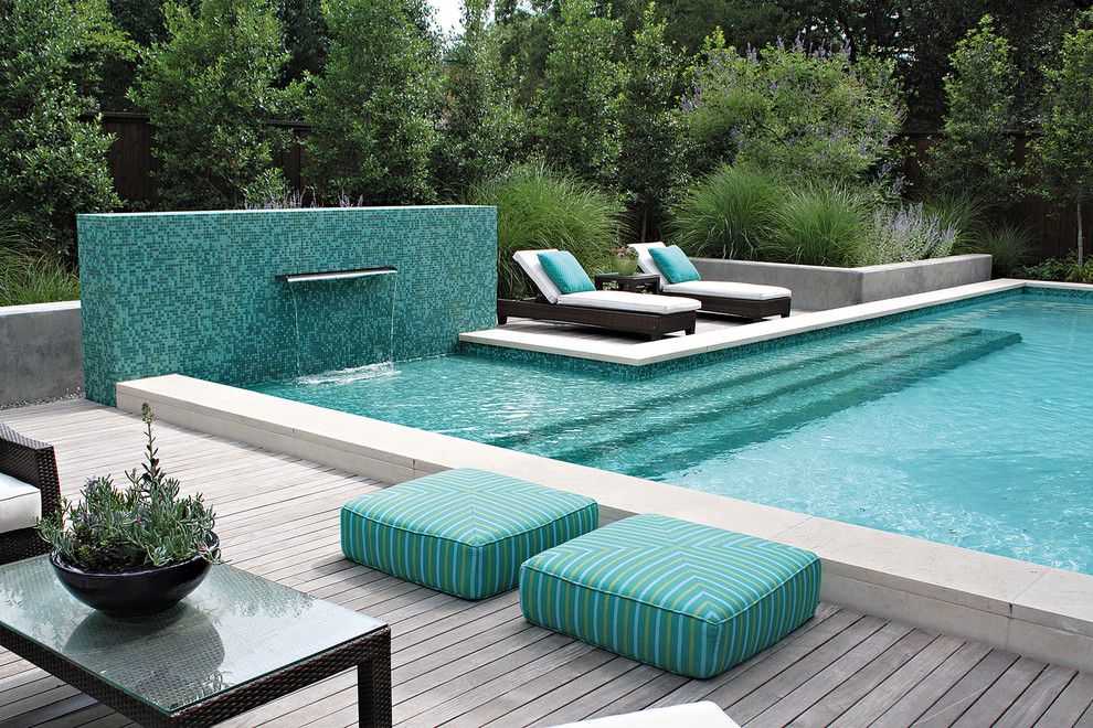 Pool and Spa Depot for a Contemporary Pool with a Outdoor Cushions and Pool with Mosaic Wall and Fountain by Bonick Landscaping