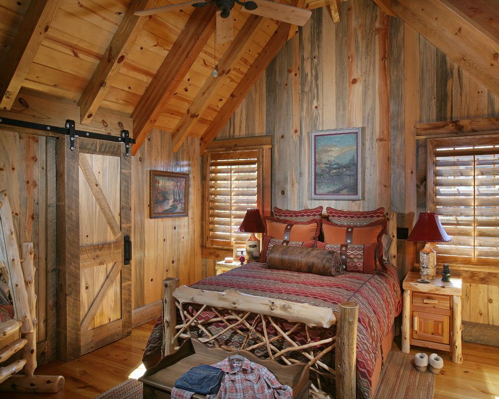 Porter Barn Wood for a Rustic Bedroom with a Attic and Wild Turkey Lodge Bedrooms by Michael Grant