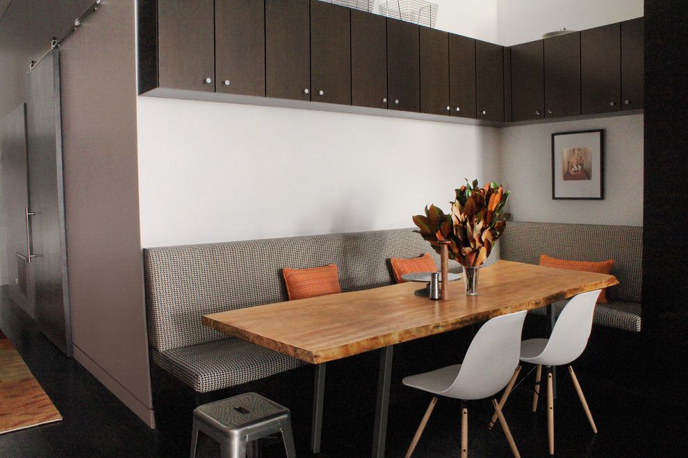 Poured Concrete Countertops for a Contemporary Dining Room with a Checkered Cushions and Contemporary Dining Room by Tamarahdesign.com