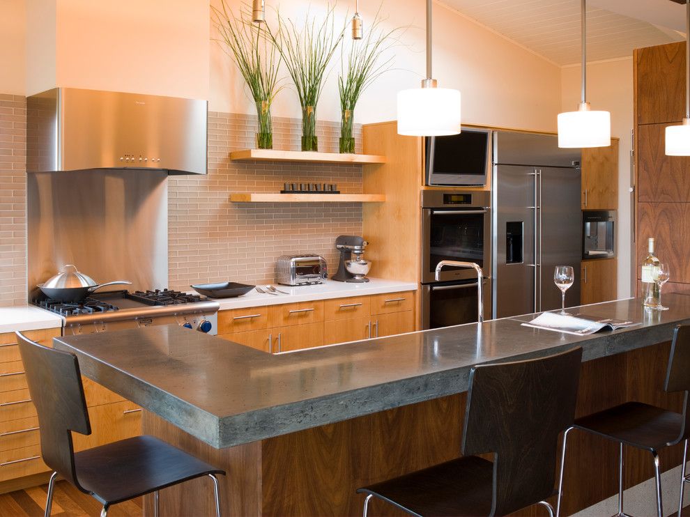 Poured Concrete Countertops for a Contemporary Kitchen with a Black Concrete Countertop and Kitchen by Ohashi Design Studio