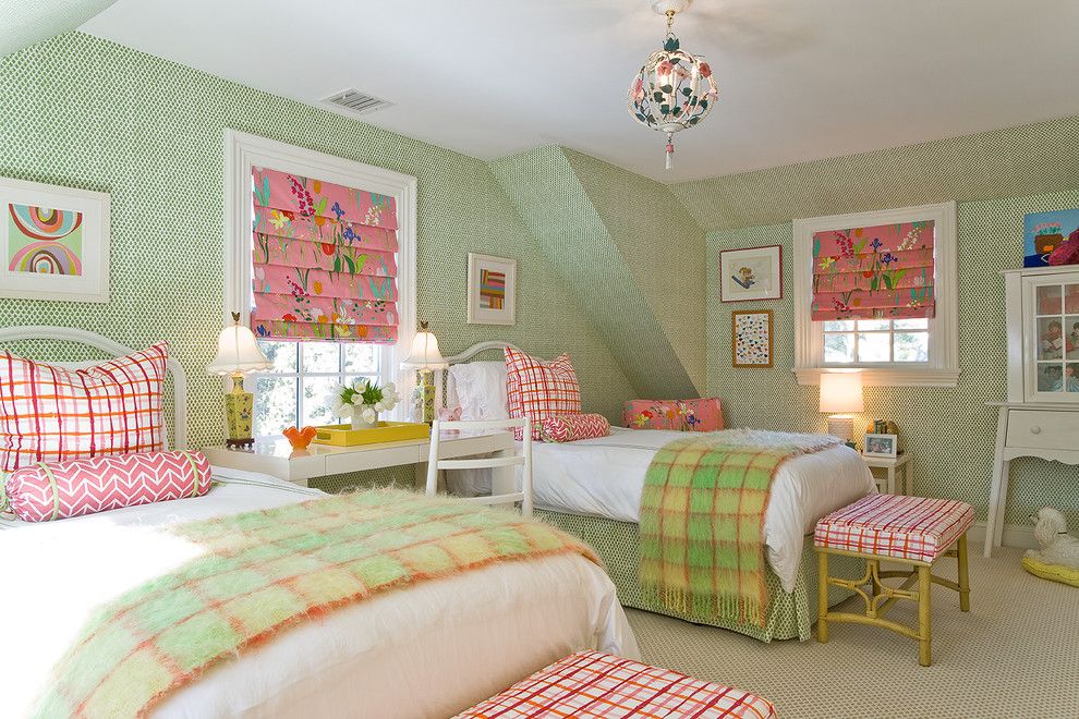 Preppy Wallpaper for a Traditional Kids with a Roman Shades and Katie Rosenfeld Interiors by Michael J. Lee Photography