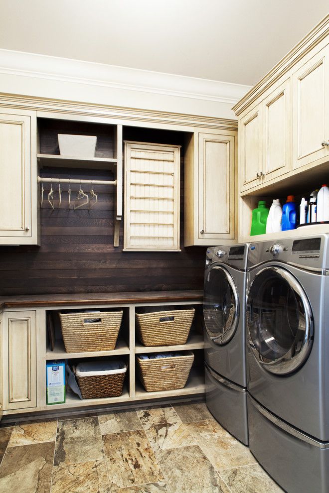 Prosource Flooring for a Traditional Laundry Room with a Open Baskets and Coastal Eclectic by Amanda Webster Design