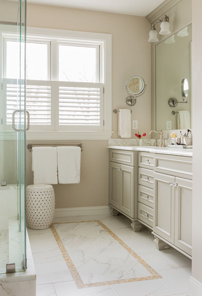 Prosource Flooring for a Victorian Bathroom with a Hardwired Makeup Mirror and Victorian Restoration by David Sharff Architect, P.c.