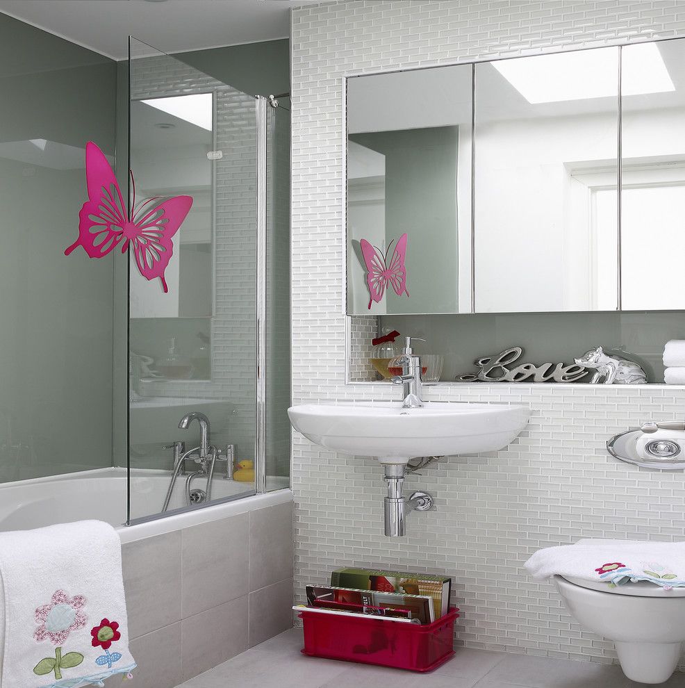 Pullman Building Supply for a Contemporary Bathroom with a Pink Butterfly and Family Bathroom by Optimise Design