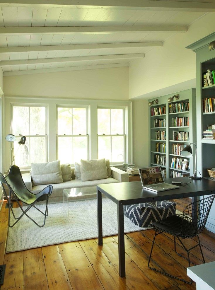 Puritan Furniture for a Farmhouse Home Office with a Black Metal Chair and 19th Century Farmhouse Renovation; Updated Photos by Mick Hales by Kate Johns Aia