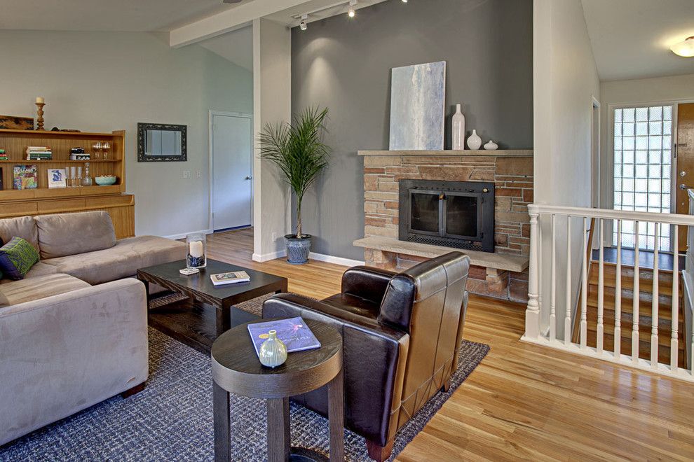 Puritan Furniture for a Modern Family Room with a Leather Armchair and Surrey Downs, Bellevue, Wa by John G Wilbanks Photography, Inc.