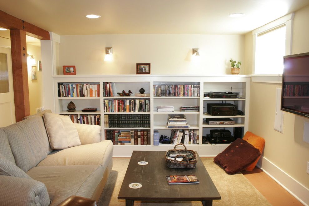 Rapport Furniture for a Traditional Basement with a Built Ins and Finished Basement by Sortun Vos Architects, P.s.