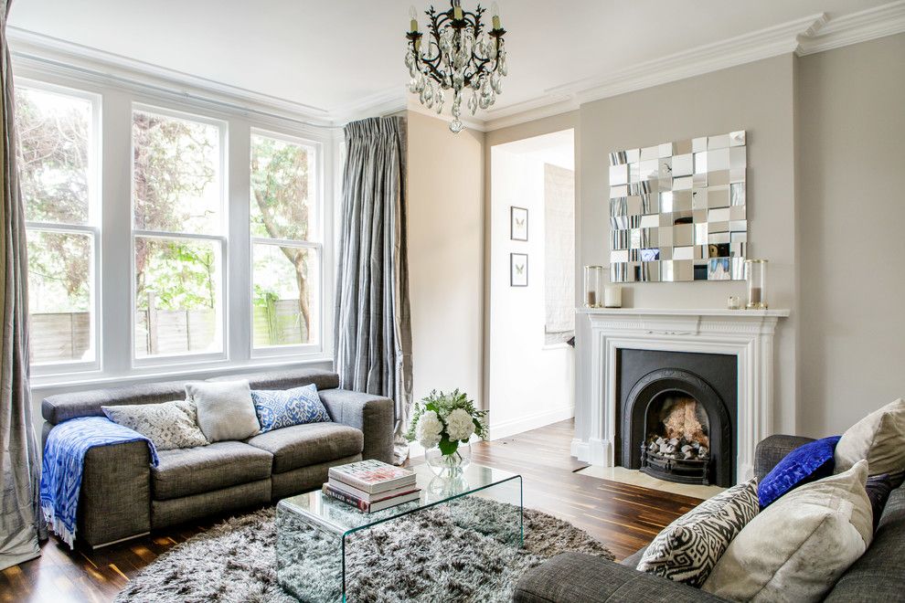 Rapport Furniture for a Victorian Living Room with a Grey Wallpaper and Highgate Flat by Honey Bee Interiors