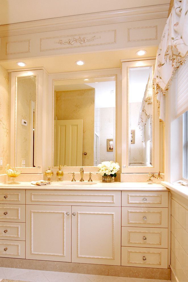 Recessed Lighting Layout for a Traditional Bathroom with a Floral Arrangement and Bathroom   Traditional by Ami Designs