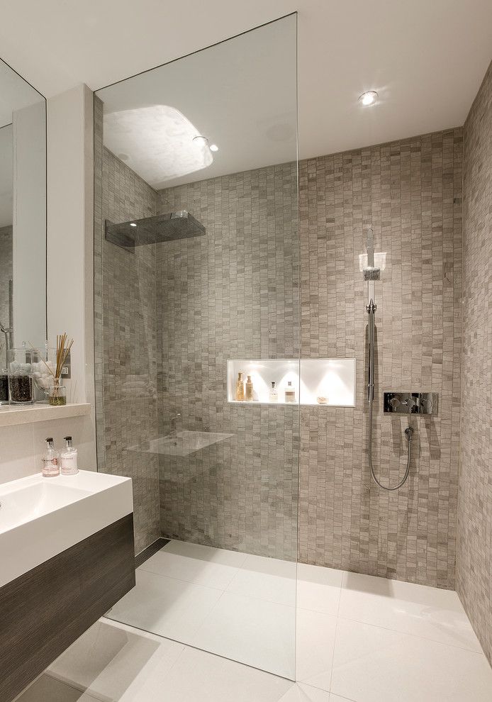 Rectified Tile for a Contemporary Bathroom with a Wet Rooms and a Beautiful Basement Shower Room by London Basement