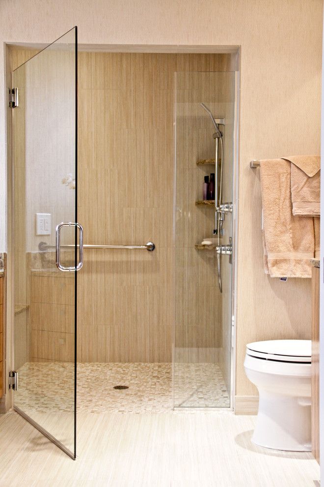 Redi Floors for a Contemporary Bathroom with a Curbless Shower and Neutral Tone Bathroom by Robert Legere Design