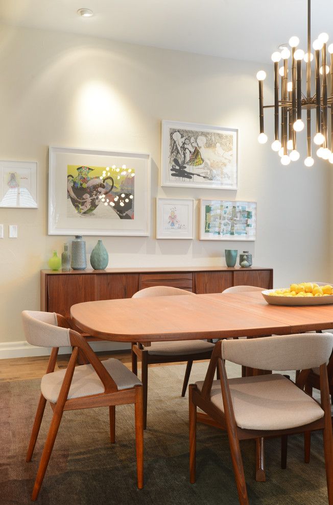 Refinished Furniture for a Midcentury Dining Room with a Wooden Dining Table and Jersey Street by Walls by Design Inc