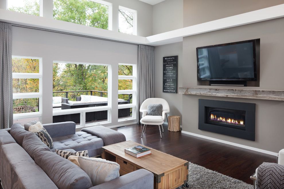 Regency Fireplaces for a Contemporary Living Room with a White Soffit and Modern Living Room in North Mankato, Mn by Jordan Powers