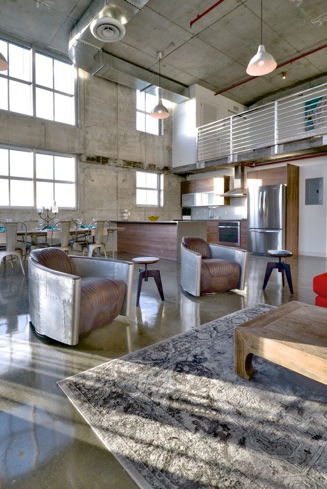 Ren Wil for a Industrial Living Room with a Loft and Filling Station Lofts by Danna B Interiors, Llc