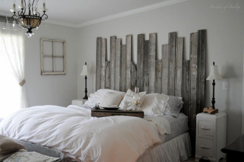 Repurposed Pallets for a Eclectic Bedroom with a Rustic and Rustic Headboard by Buckets of Burlap